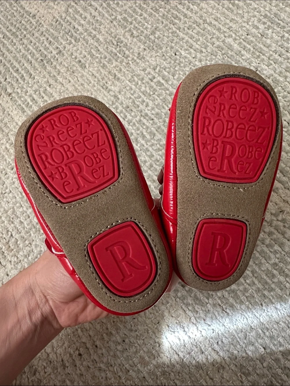 Robeez Red Mary Jane Baby Shoes with Velvet Bow Accent